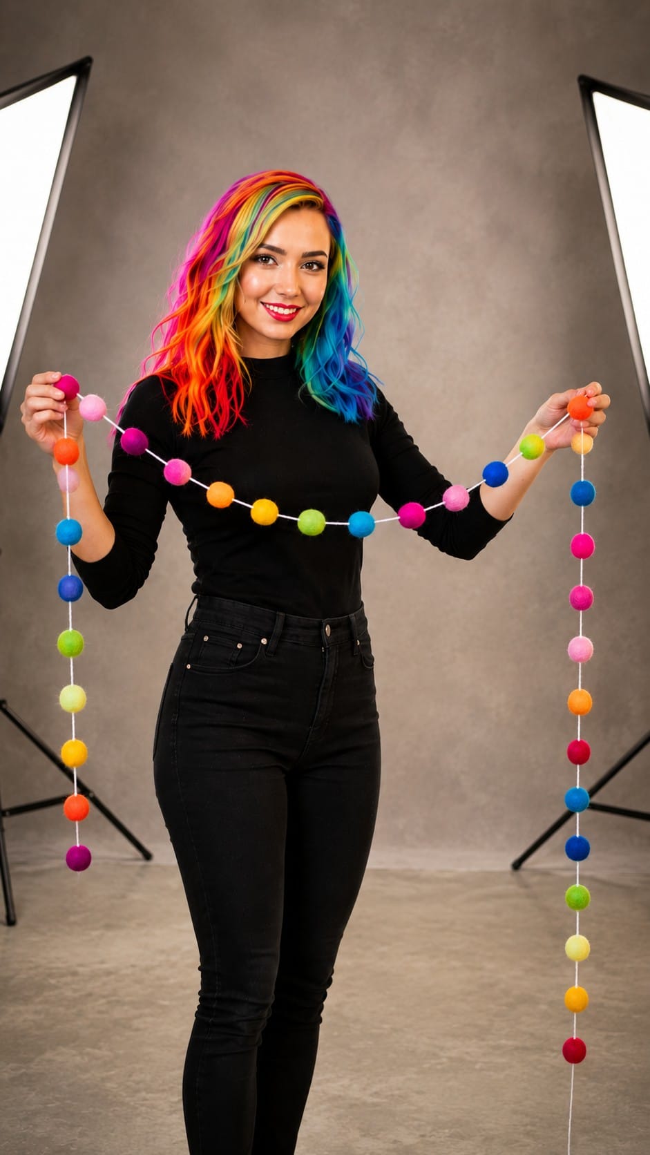 Colourful Christmas Tree: The Whole Build for $284 Vivid Vicki holding Boao rainbow wool felt ball garland