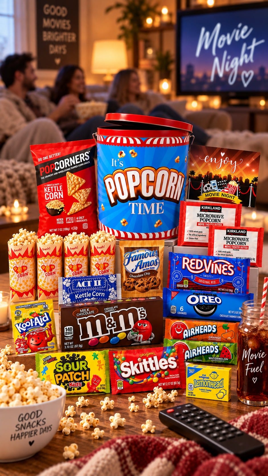 Zelica Ultimate Movie Night Snack Gift Basket Review Movie night snack basket styled with popcorn tin and candy