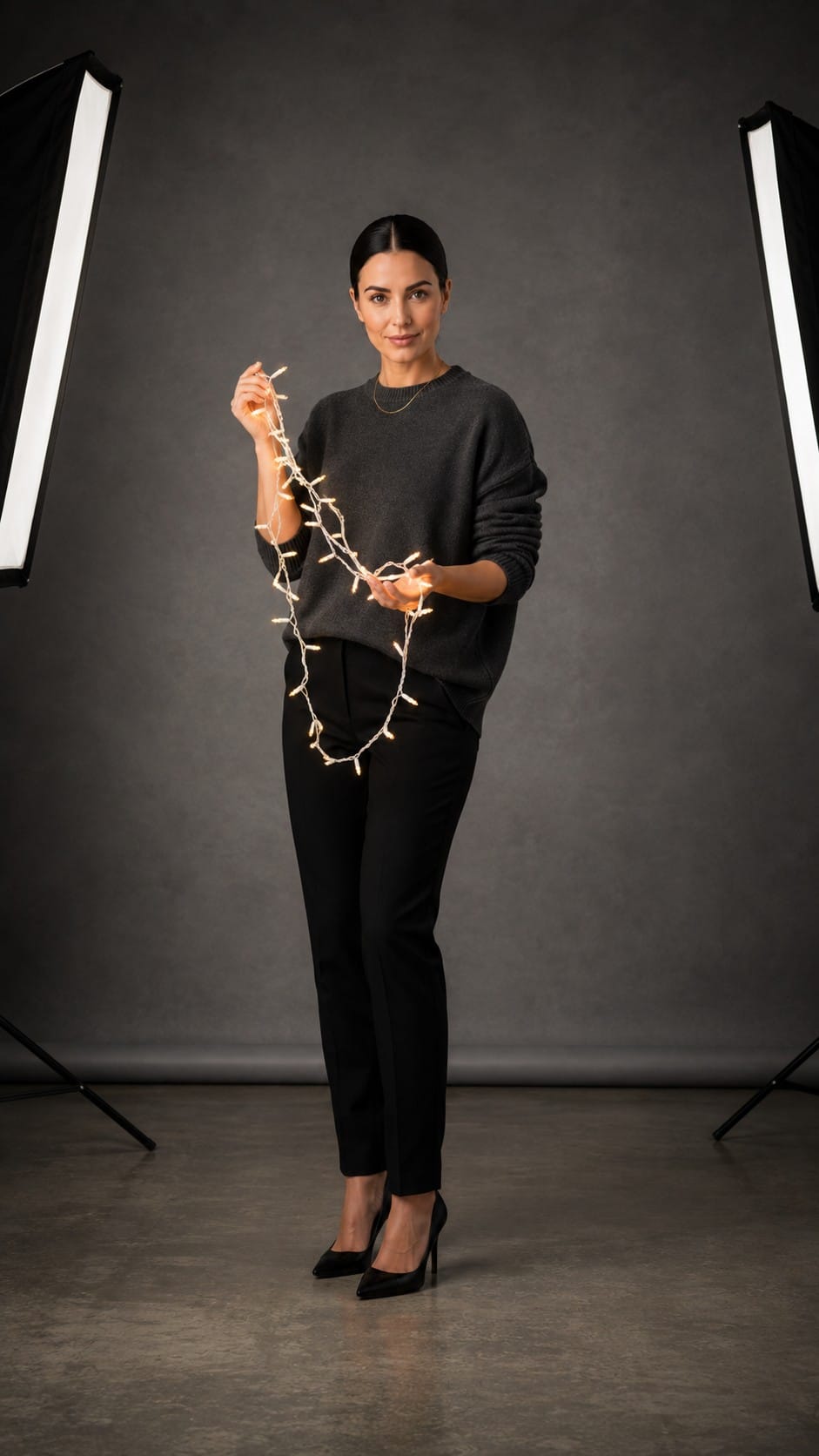 Chic Nikki holding CXLHO warm white mini lights on white wire